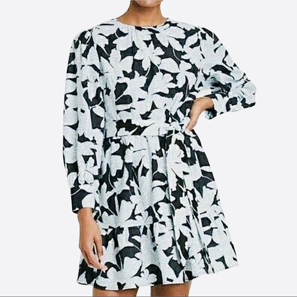 NWT Who What Wear Blue Black Floral  Dress L